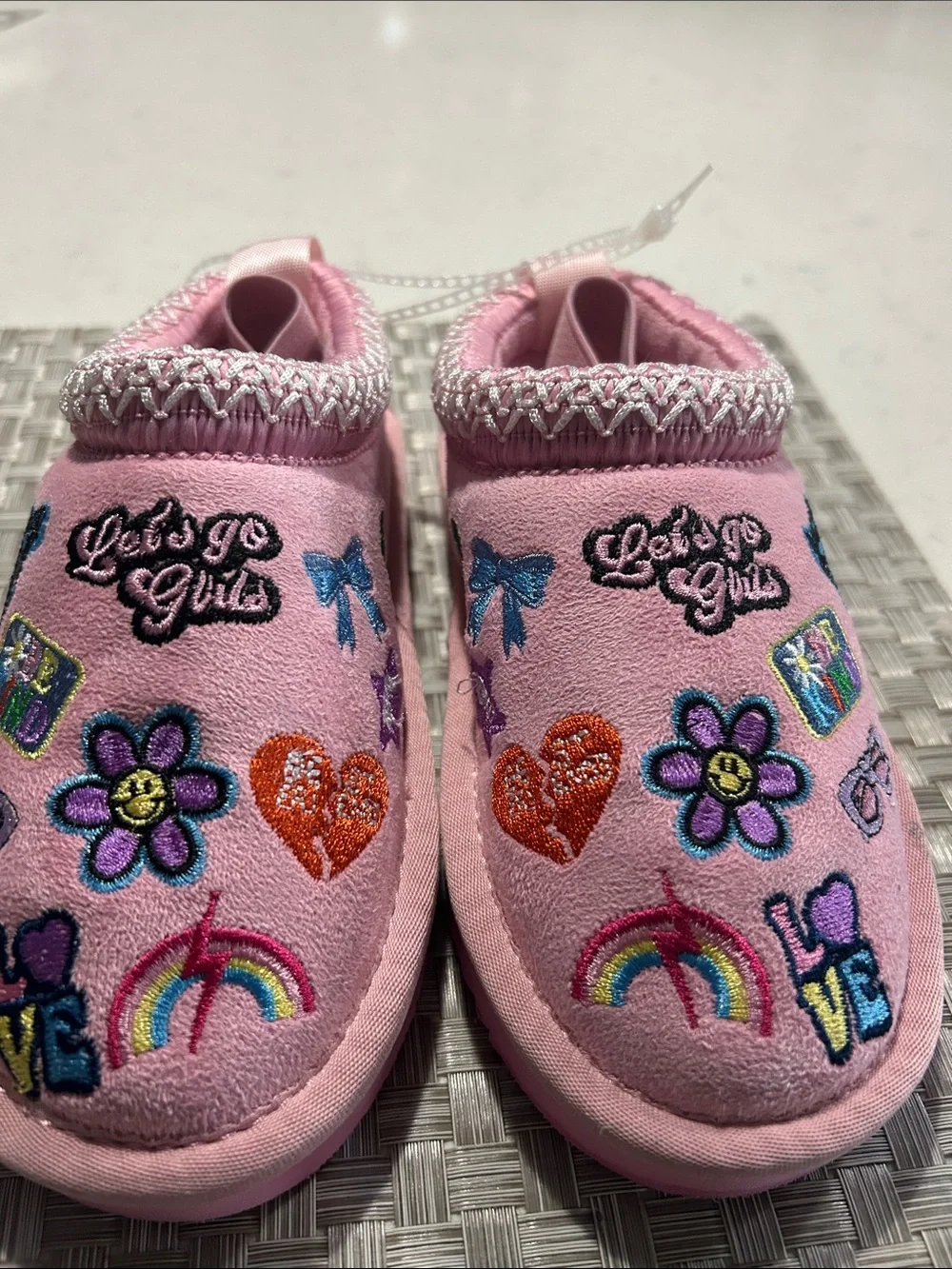 Steve Madden Pink Embroidered Kids Slip-On Slippers